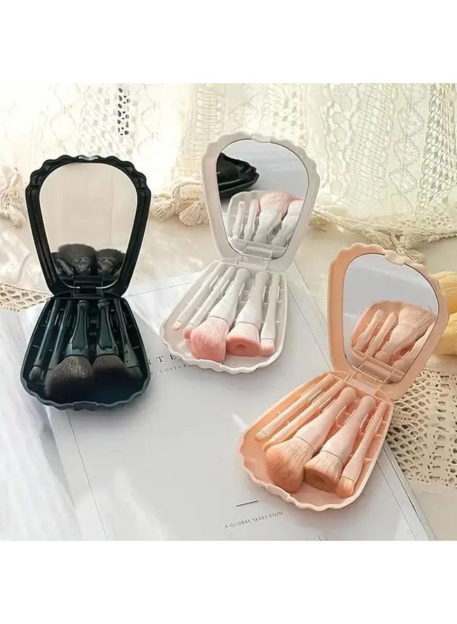 White Professional Makeup Brush Set With Mirror Storage Box 5pcs Nylon Brushes - Image 1